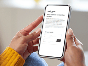 hands holding mobile phone with reframe screening platform visualisation on screen